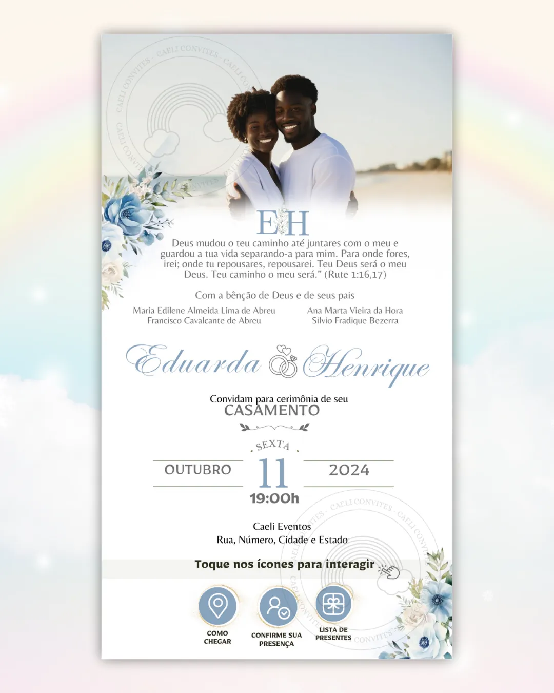 Convite de Casamento Interativo Azul 14