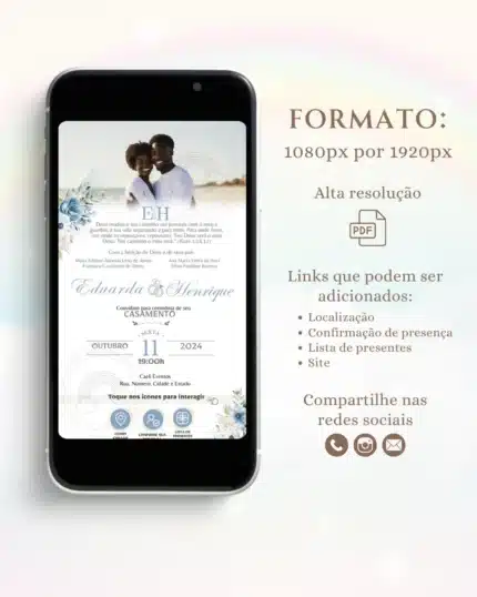 Convite de Casamento Interativo Azul 14