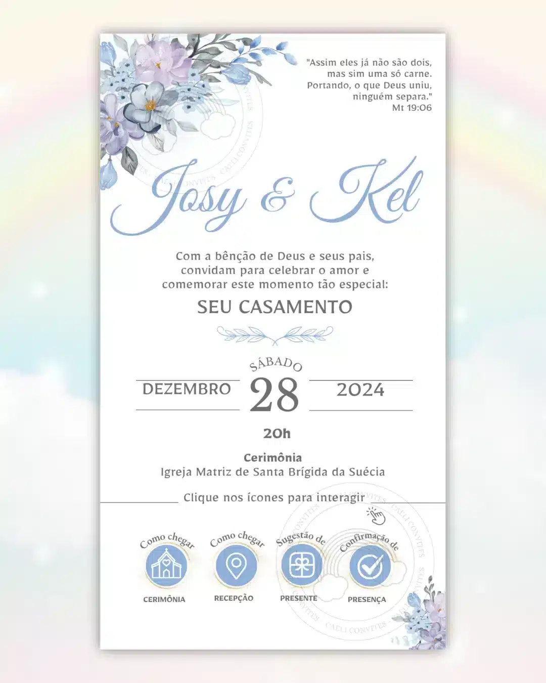 Convite de Casamento Interativo Azul 15