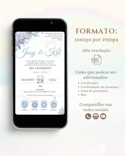 Convite de Casamento Interativo Azul 15