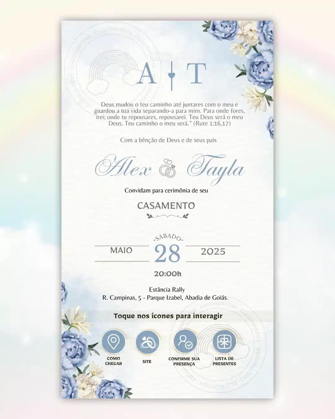 Convite de Casamento Interativo Azul 16