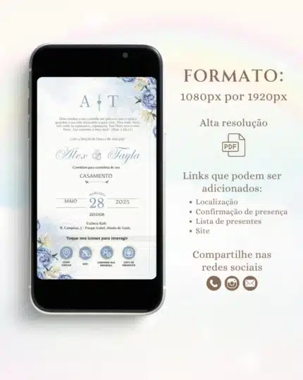 Convite de Casamento Interativo Azul 16
