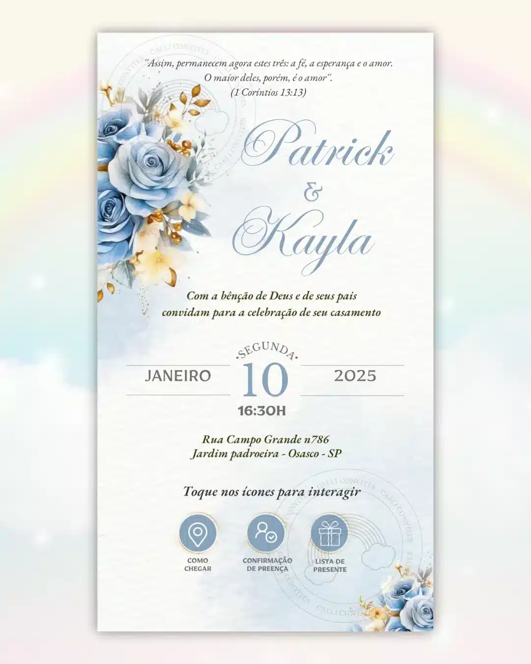 Convite de Casamento Interativo Azul 17