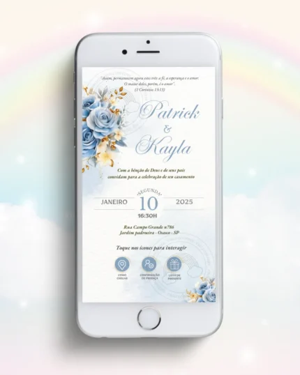 Convite de Casamento Interativo Azul 17