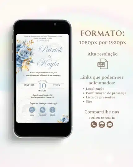 Convite de Casamento Interativo Azul 17