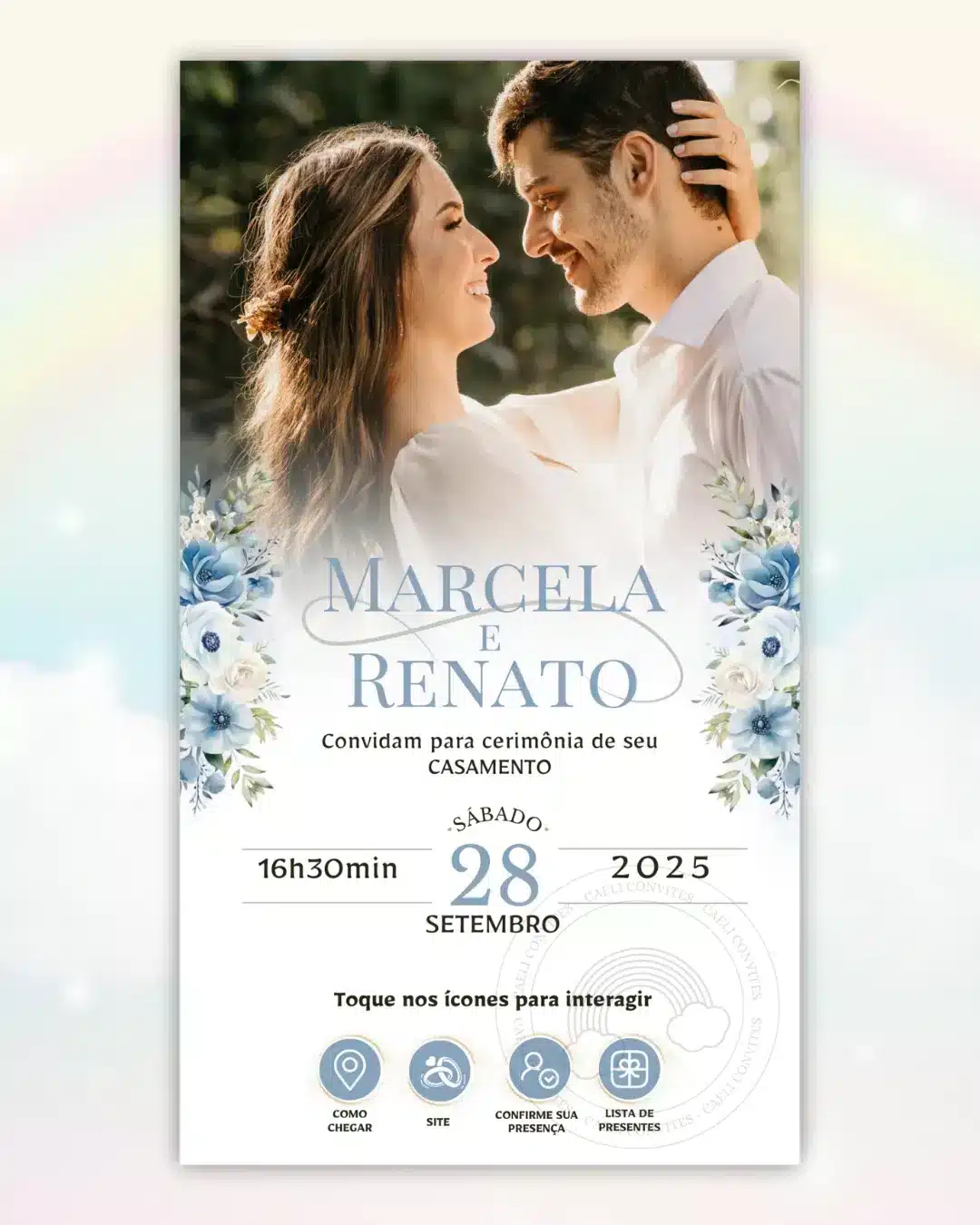 Convite de Casamento Interativo Azul 18