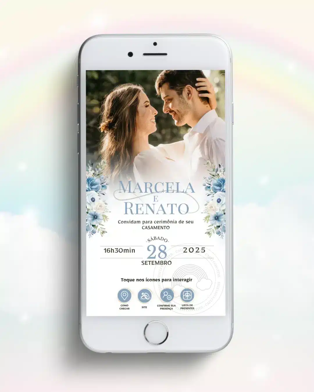 Convite de Casamento Interativo Azul 18