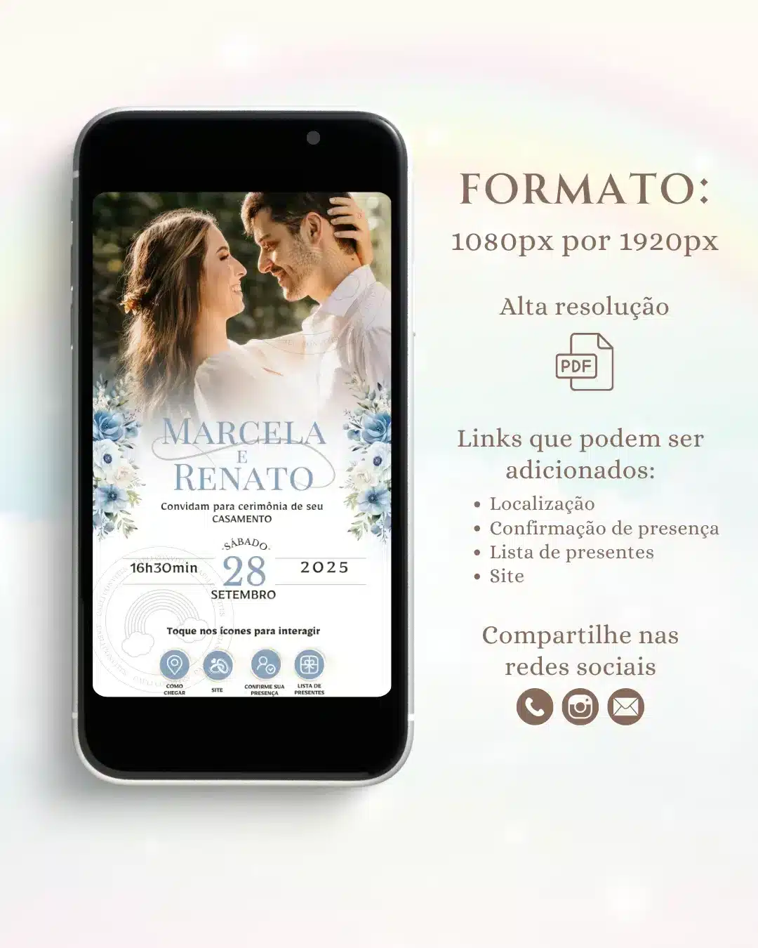 Convite de Casamento Interativo Azul 18