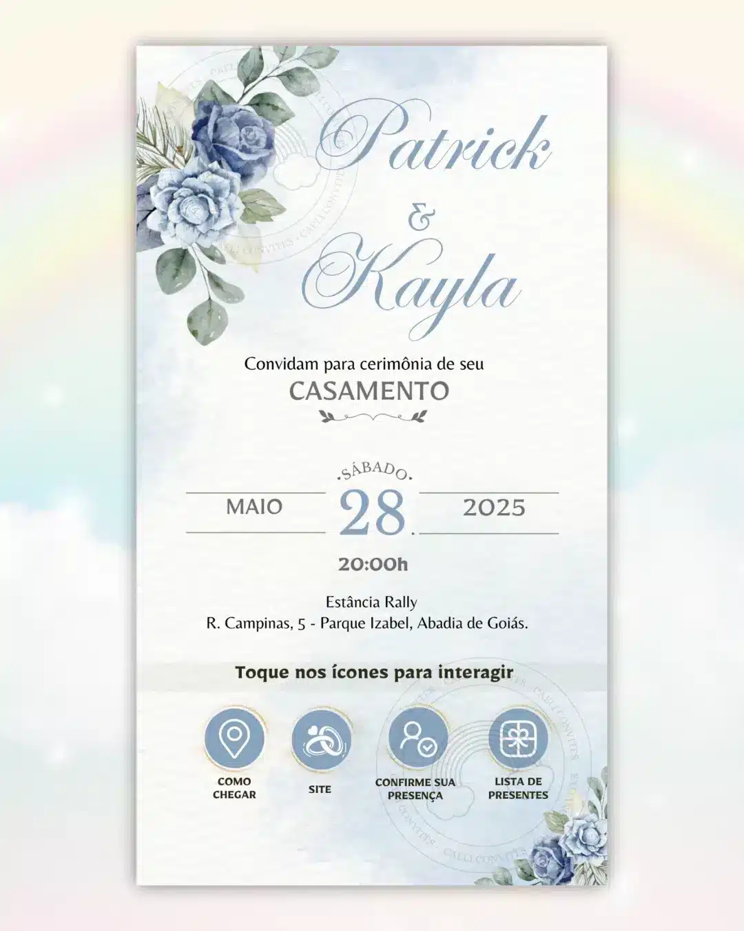 Convite de Casamento Interativo Azul 19
