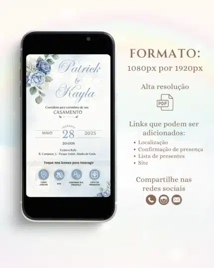 Convite de Casamento Interativo Azul 19