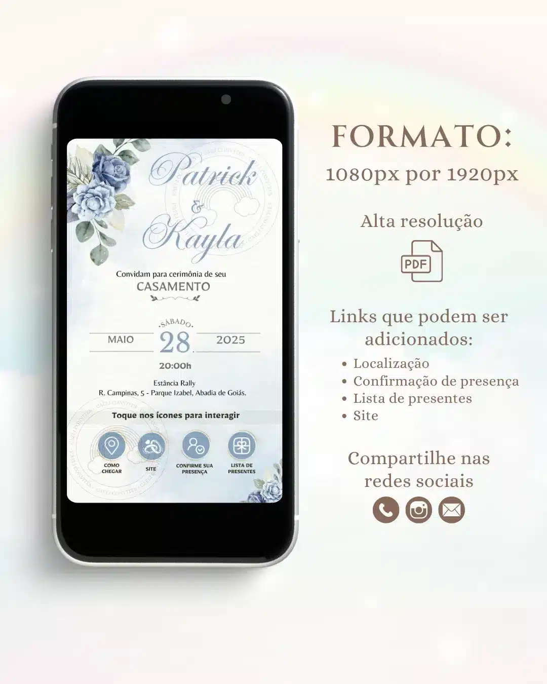 Convite de Casamento Interativo Azul 19