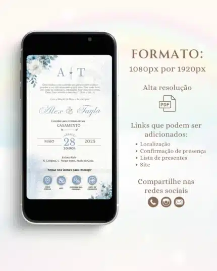 Convite de Casamento Interativo Azul 20