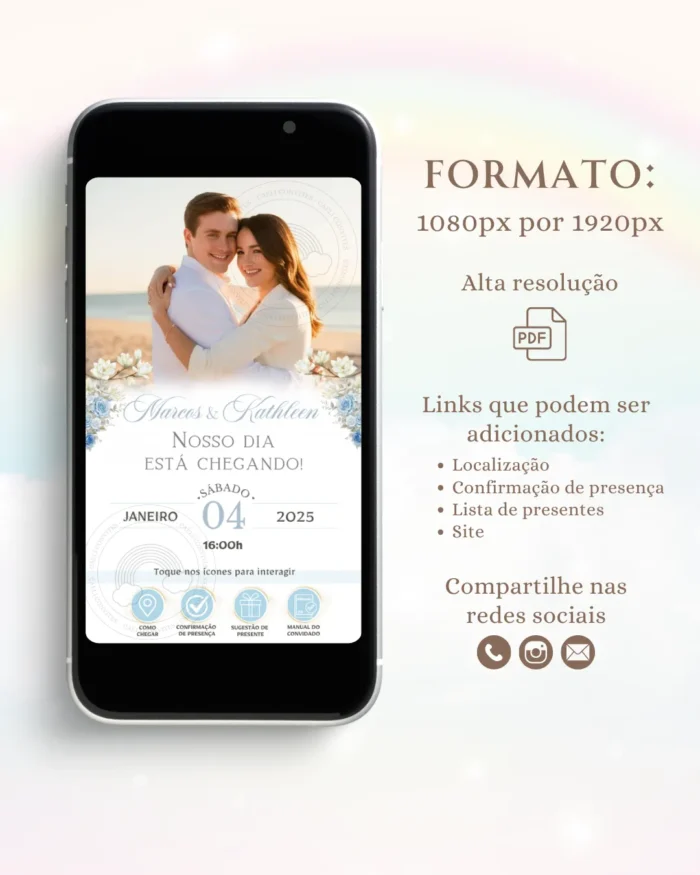 Convite de Casamento Interativo Azul 21