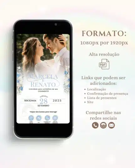 Convite de Casamento Interativo Azul 3
