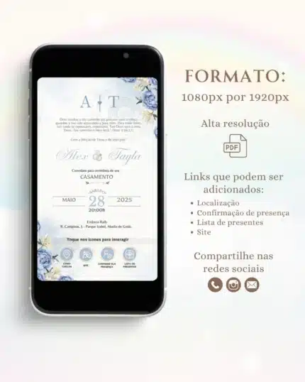 Convite de Casamento Interativo Azul 4