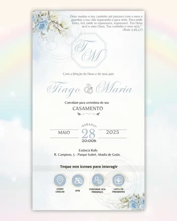 Convite de Casamento Interativo Azul 6