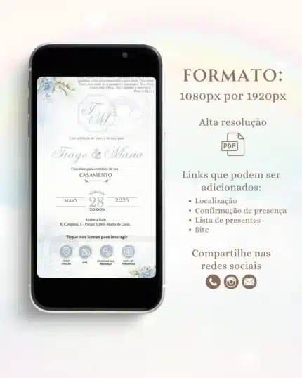 Convite de Casamento Interativo Azul 6