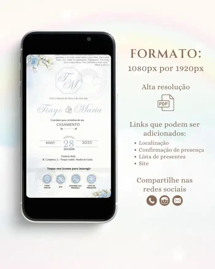 Convite de Casamento Interativo Azul 6