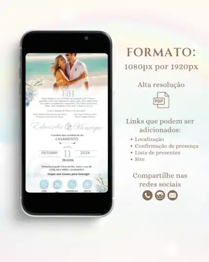 Convite de Casamento Interativo Azul 5
