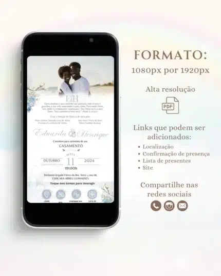 Convite de Casamento Interativo Azul 7