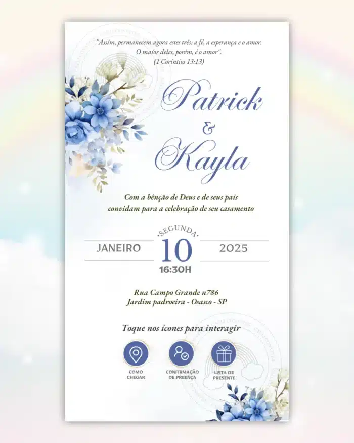 Convite de Casamento Interativo Azul 9