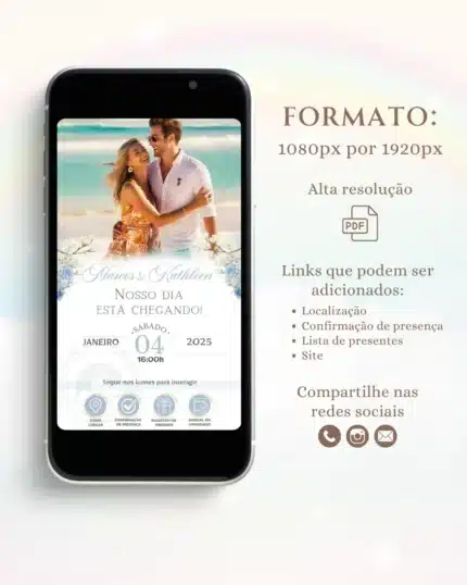 Convite de Casamento Interativo Azul 8
