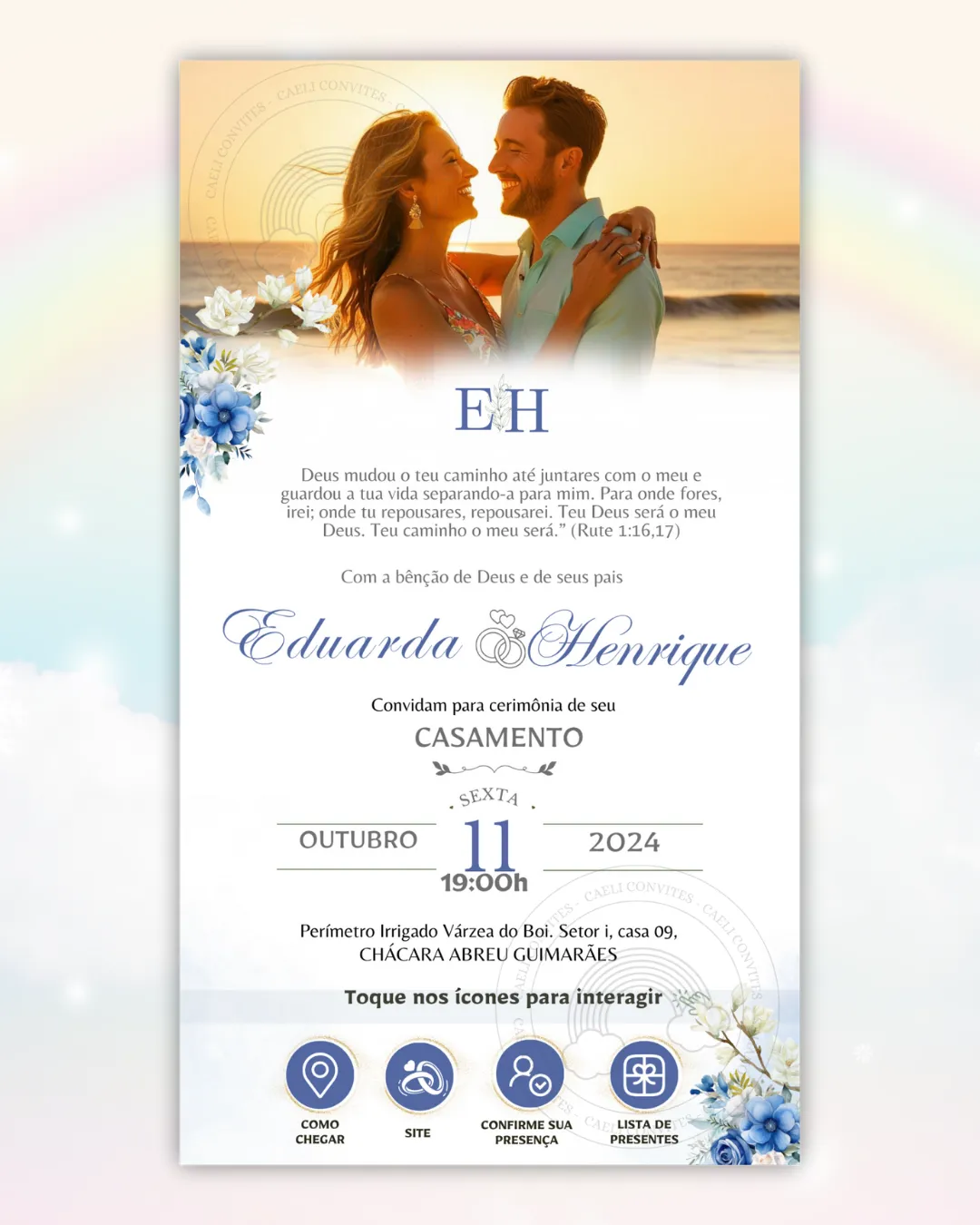 Convite de Casamento Interativo Azul 10