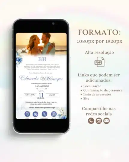 Convite de Casamento Interativo Azul 10