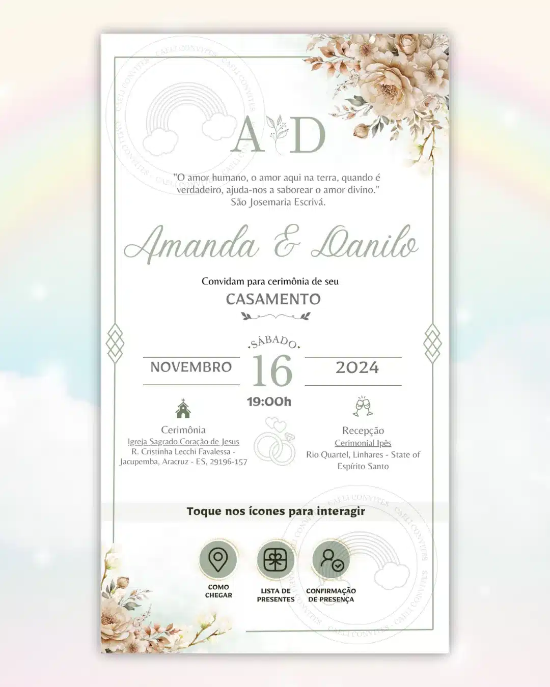 Convite de Casamento Interativo Bege 1