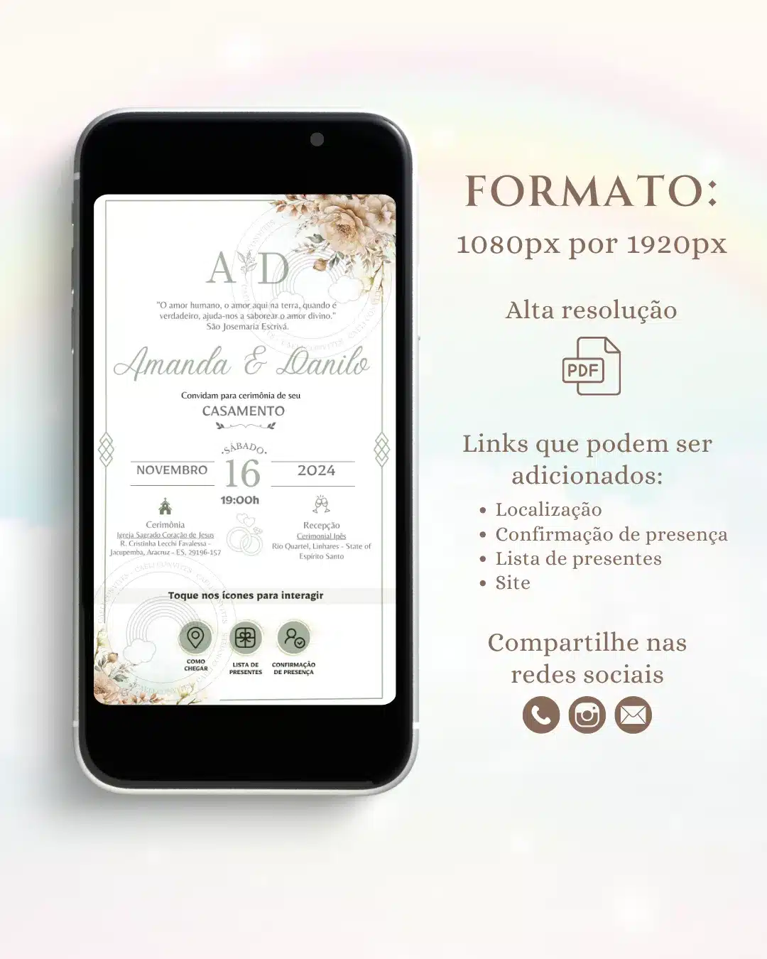 Convite de Casamento Interativo Bege 1