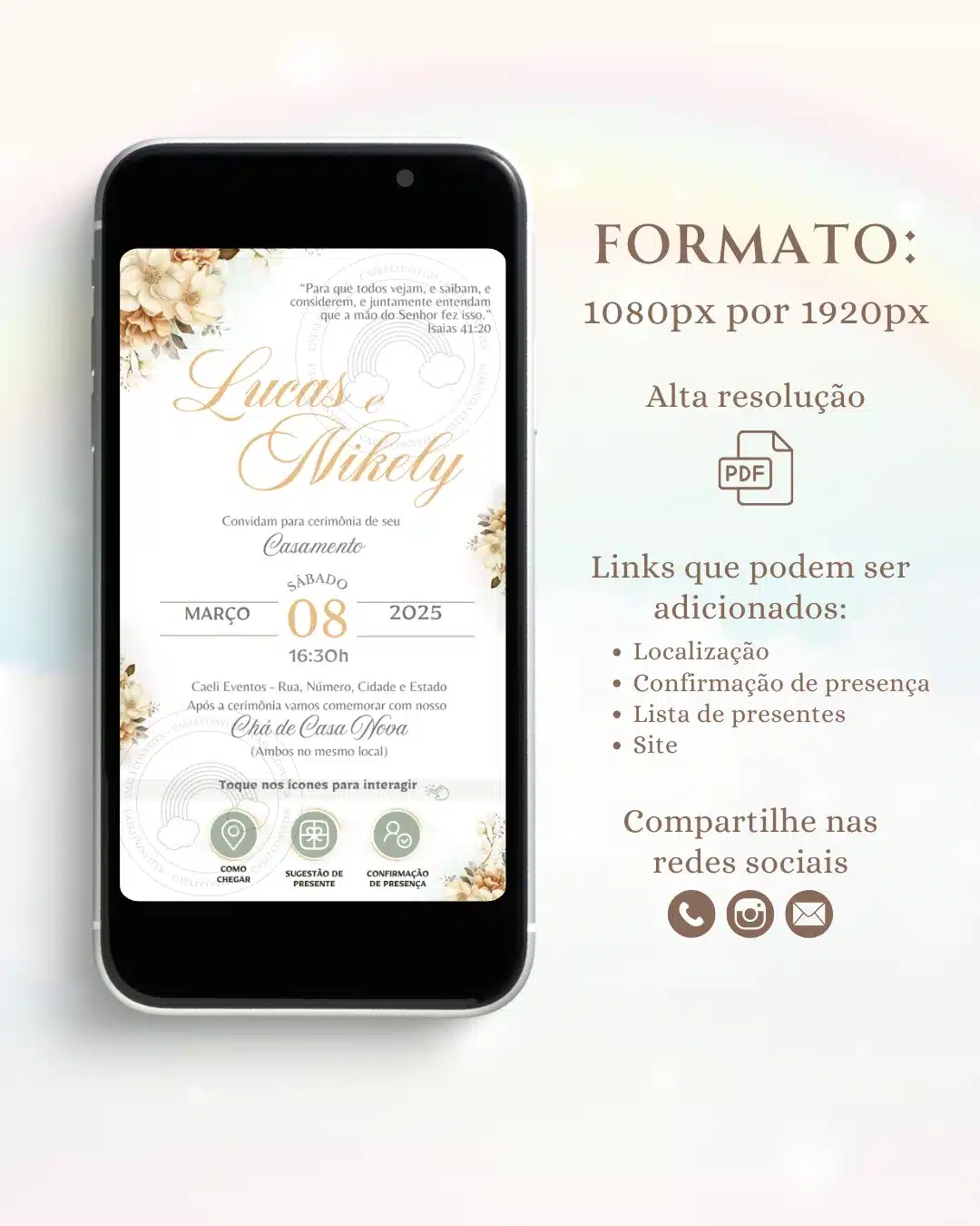 Convite de Casamento Interativo Bege 2