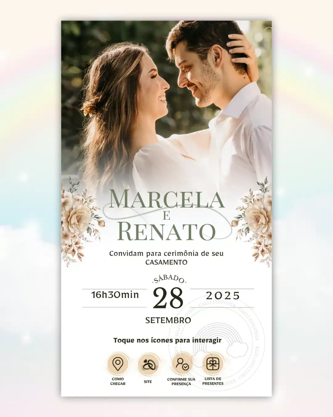 Convite de Casamento Interativo Bege 3
