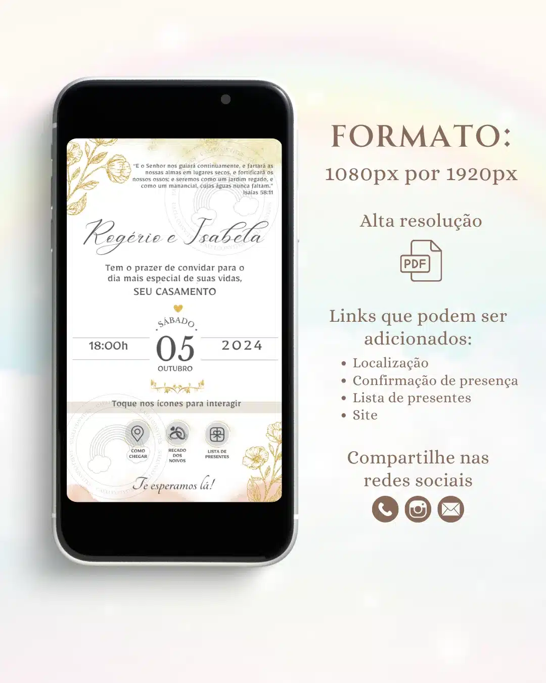 Convite de Casamento Interativo Dourado 2