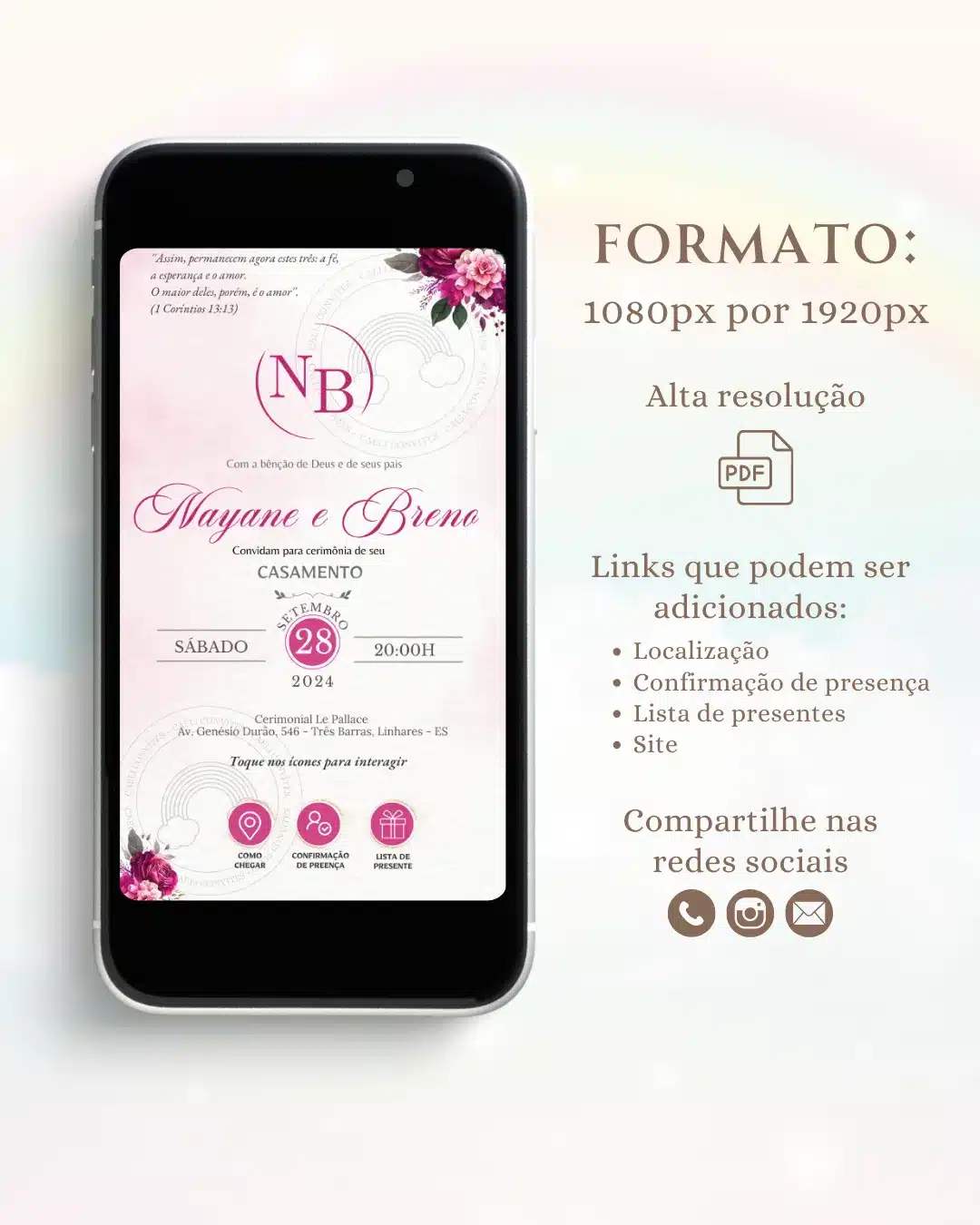 Convite de Casamento Interativo Fúcsia 10