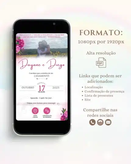 Convite de Casamento Interativo Fúcsia 2 1