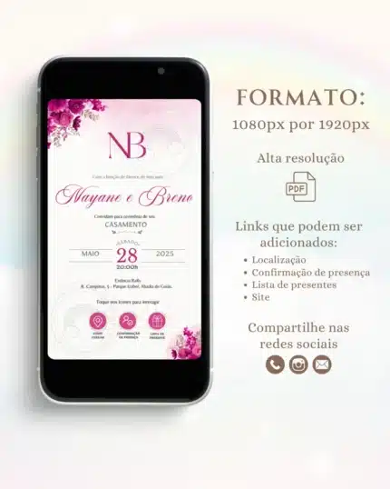 Convite de Casamento Interativo Fúcsia 3