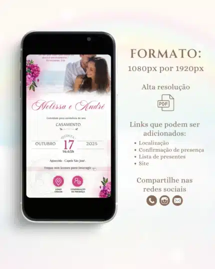 Convite de Casamento Interativo Fúcsia 5