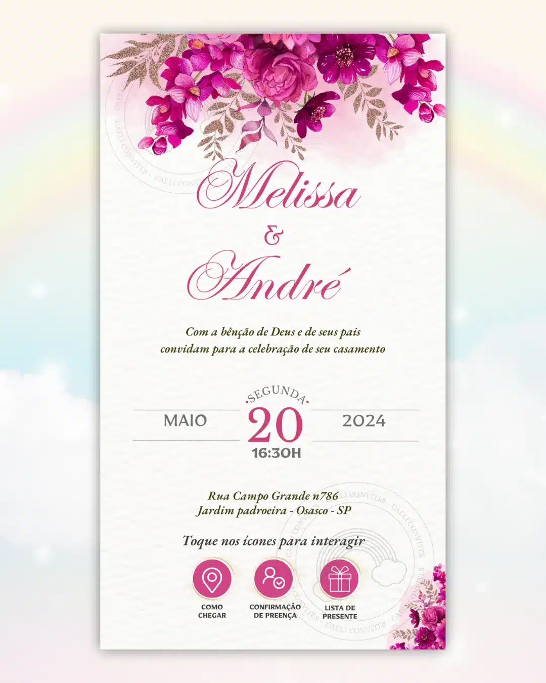Convite de Casamento Interativo Fúcsia 6
