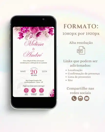 Convite de Casamento Interativo Fúcsia 6
