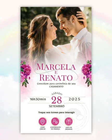 Convite de Casamento Interativo Fúcsia 7