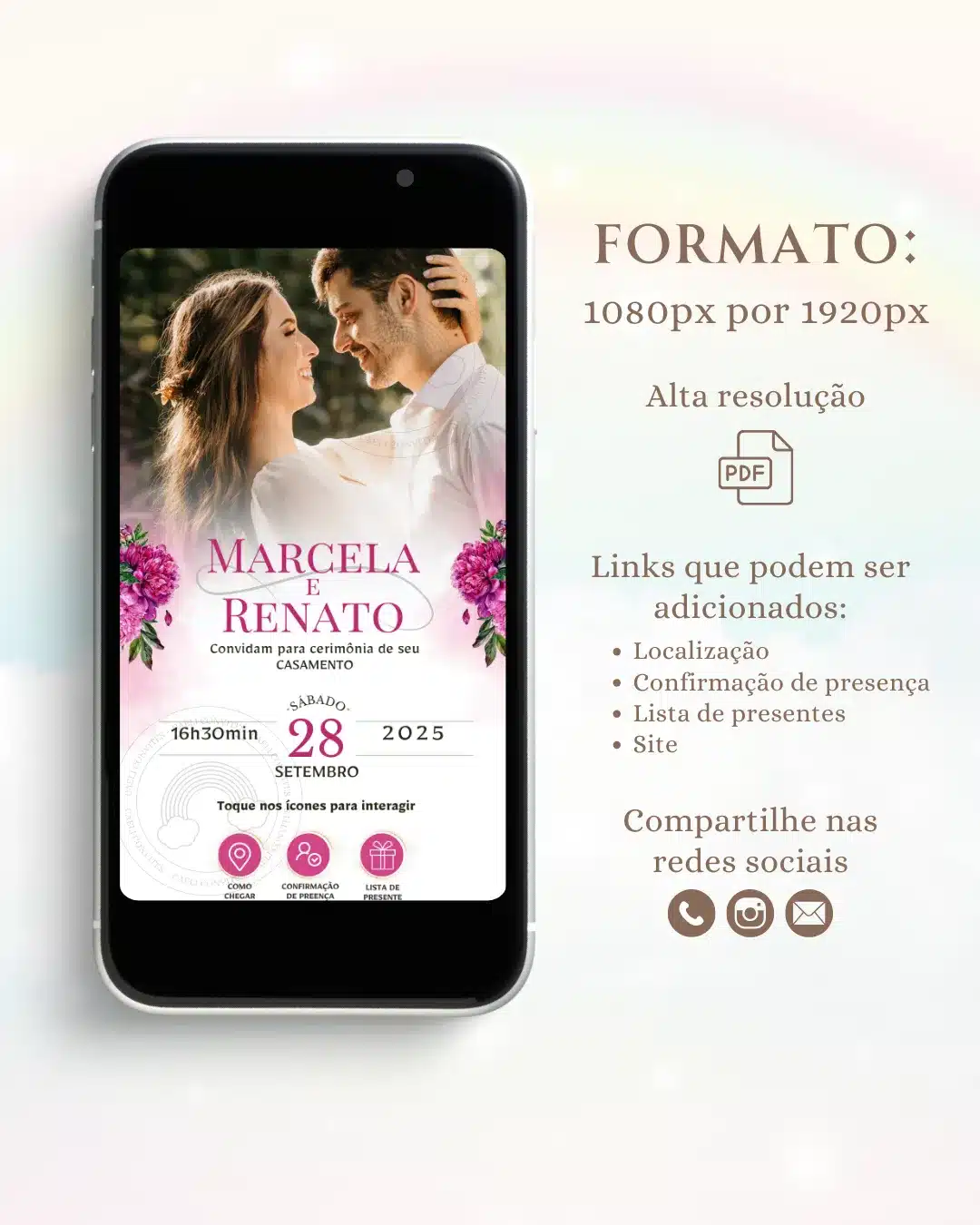 Convite de Casamento Interativo Fúcsia 7