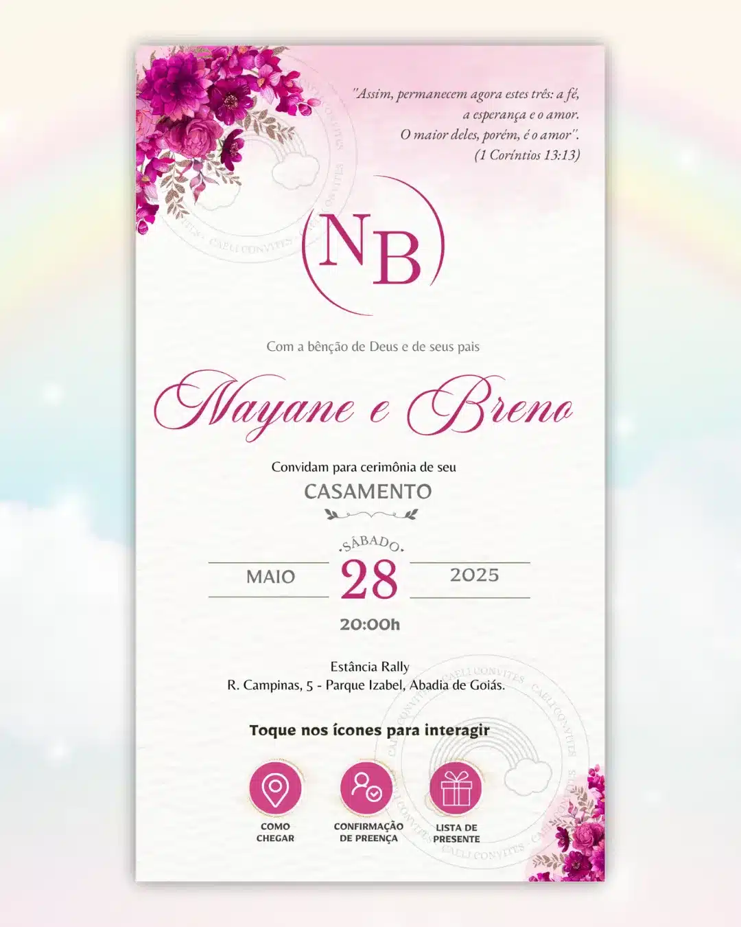 Convite de Casamento Interativo Fúcsia 9
