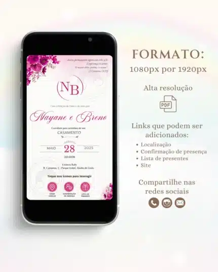 Convite de Casamento Interativo Fúcsia 9