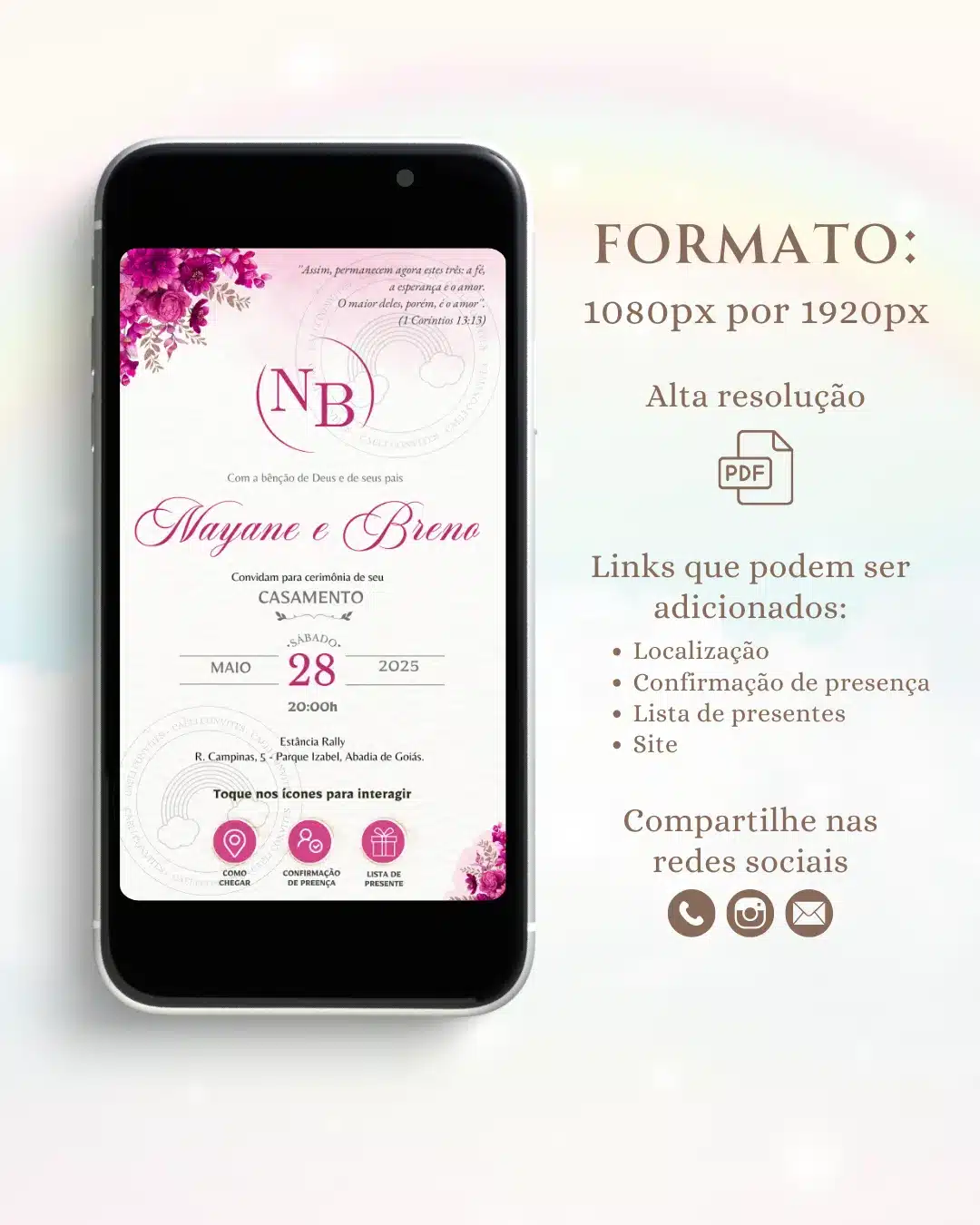 Convite de Casamento Interativo Fúcsia 9