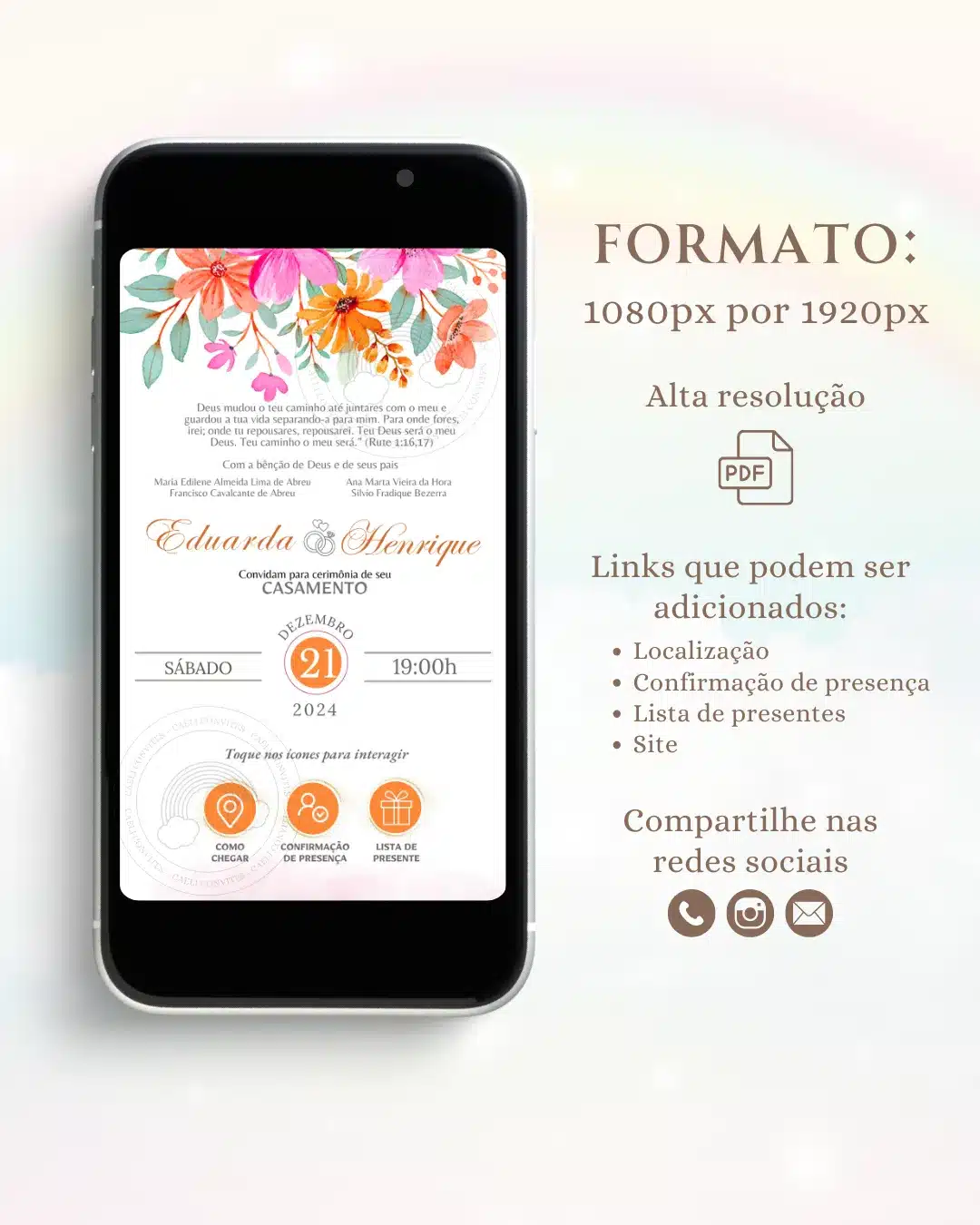 Convite de Casamento Interativo Fúcsia e Laranja 1