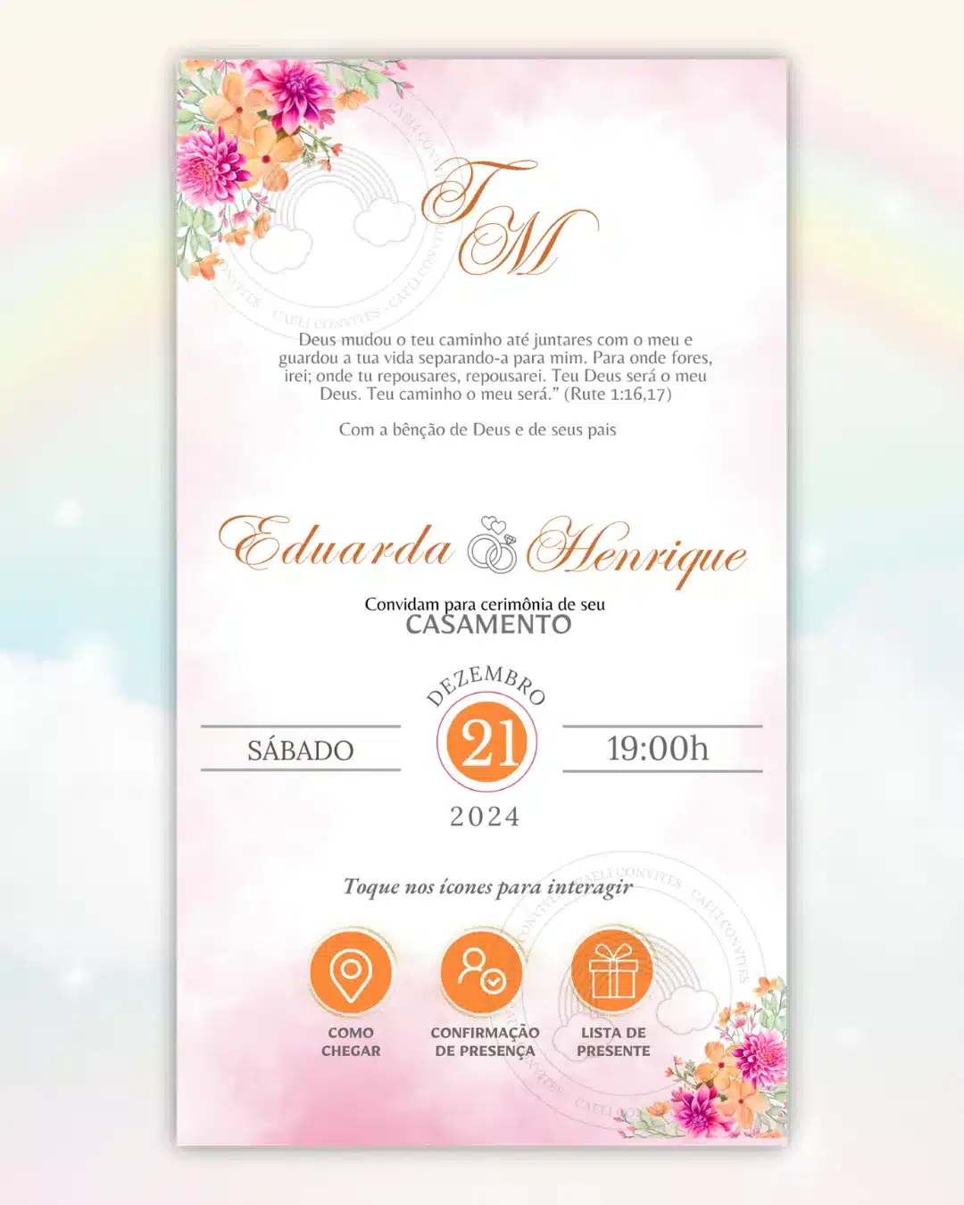 Convite de Casamento Interativo Fúcsia e Laranja 2