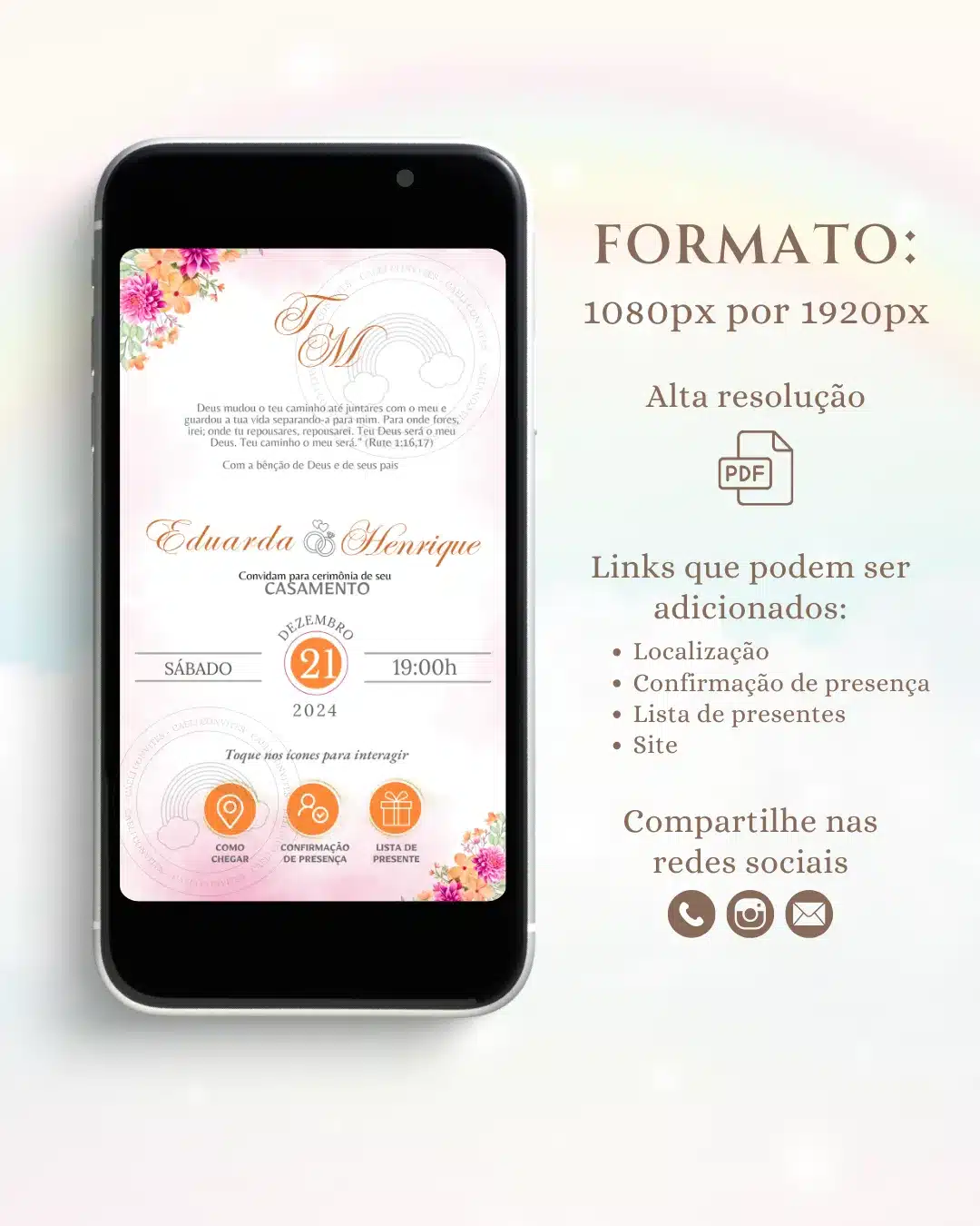 Convite de Casamento Interativo Fúcsia e Laranja 2