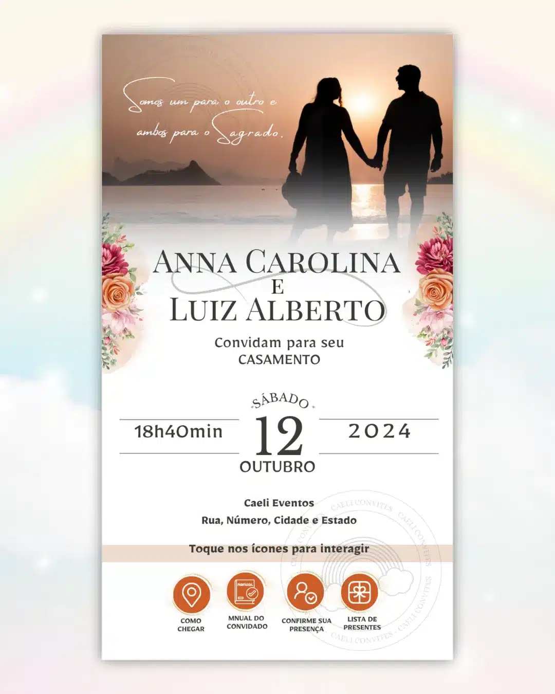 Convite de Casamento Interativo Fúcsia e Laranja 3