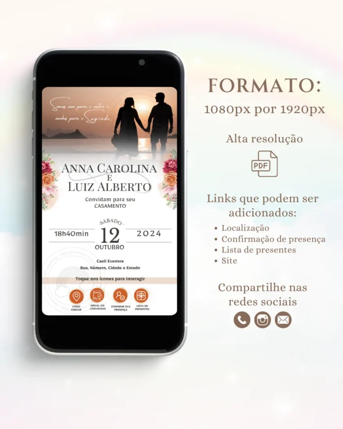 Convite de Casamento Interativo Fúcsia e Laranja 3