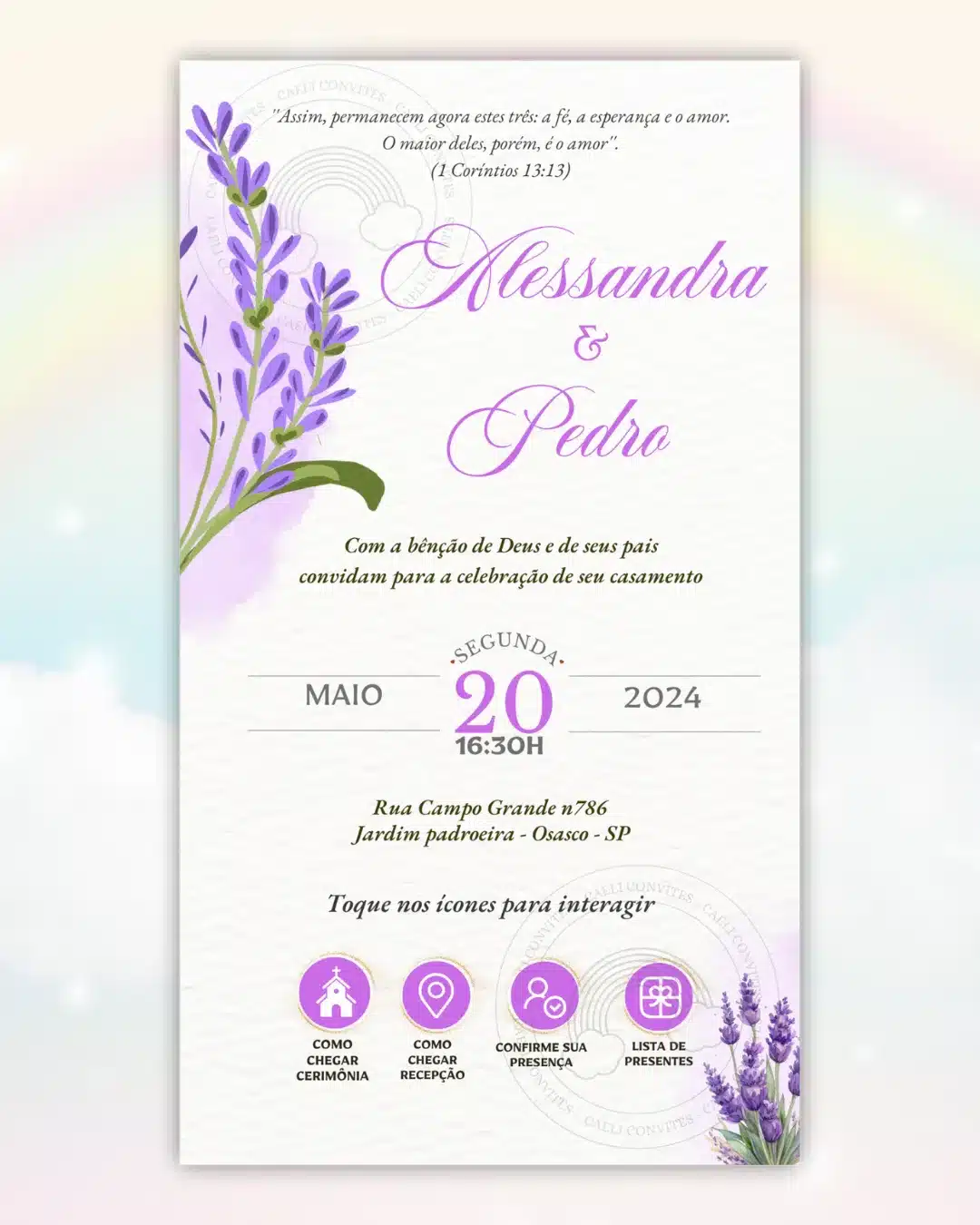 Convite de Casamento Interativo Lavanda
